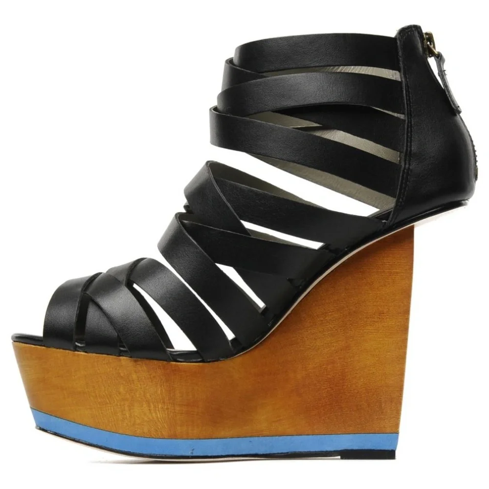 NIB‎  FINSK leather platform wedges. Rare find